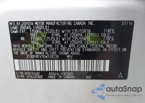 2014 Toyota Rav4 Limited из США, поврежденный, VIN 2T3DFREV1EW139226